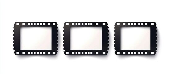 Poster - film strip banner with three empty frames for text customization in photography or multimedia projec