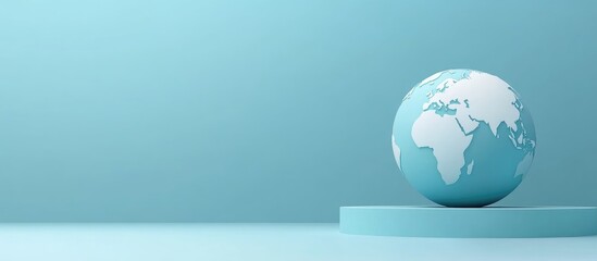 Poster - 3d illustration of earth globe on minimalist podium with empty space for text in soft blue backgroun