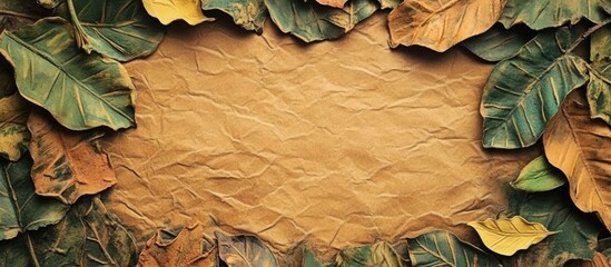 Poster - autumn leaves in vibrant colors framing a textured background ideal for adding personalized text or 