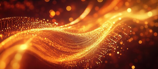 Poster - Abstract glowing waves of energy in warm tones with shimmering particles and space for text or branding on a digital background