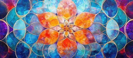 Poster - colorful abstract kaleidoscope background with textured lattice and circular shapes for creative pro