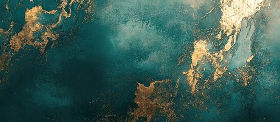 Poster - emerald green canvas texture with grunge effect and gold accents ideal for elegant backgrounds or co