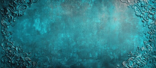 Poster - elegant teal background with ornate decorative texture and blank area for custom text or overlay des