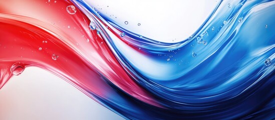 Sticker - Colorful abstract waves in blue and red with oil droplets on glass creating a vibrant and artistic background perfect for various designs