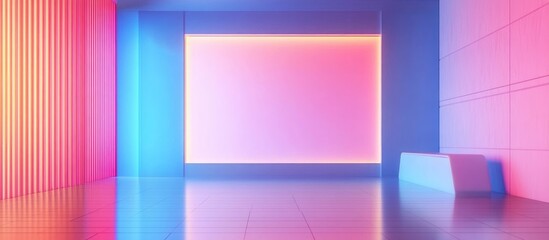 Poster - futuristic abstract meeting room 3d illustration with colorful ambient lighting and empty display sc