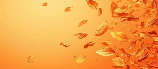 Poster - autumn leaves cascading over vibrant orange background with blank space for text and design highligh