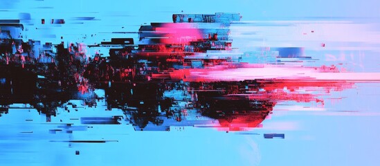 Poster - Colorful Abstract Glitch Art Background with High Contrast in Blue and Pink for Text Placement and Modern Design Use