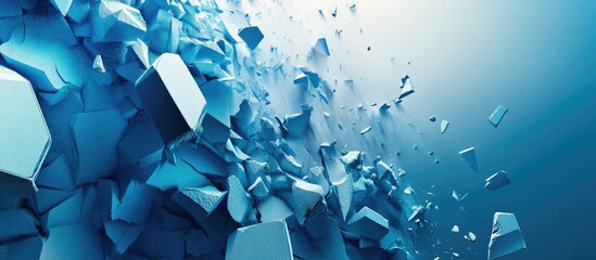Poster - dynamic blue fragmented background with energetic shapes and empty space for text ideal for abstract