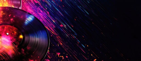 Poster - Abstract Disco Party Background with Vinyl Records and Colorful Light Trails for Text Insertion