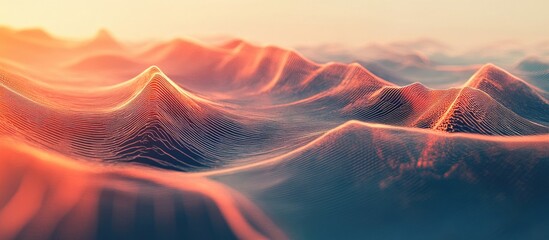 Poster - futuristic digital landscape with flowing abstract waves and copyspace for text in soft warm tones