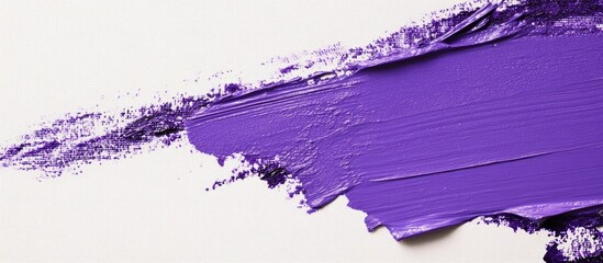 Poster - close up of vibrant purple acrylic paint stroke on white canvas highlighting texture with space for 
