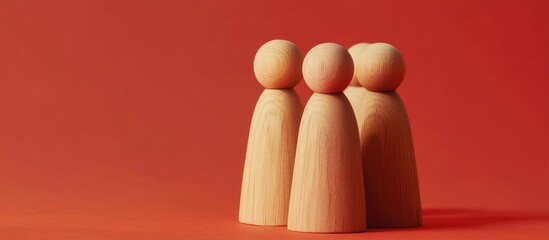 Poster - Wooden Figures Representing Team Development and Recruitment in Business Planning Concept on a Bold Red Background