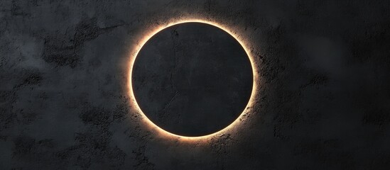 Poster - Black concrete backdrop with glowing circular border and ample copyspace for text or design elements suitable for various creative projects