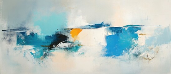Poster - abstract expressionism artwork on vintage textured paper in light blue, teal, turquoise, and sand hu