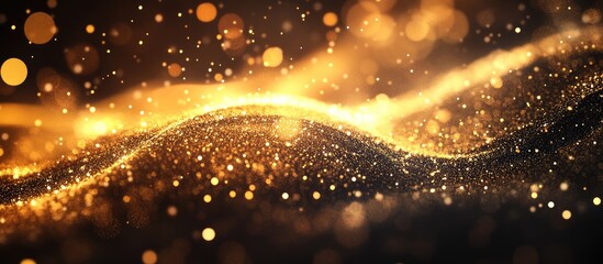 Poster - golden abstract waves with sparkling particles and empty space for text in a luxurious digital backg
