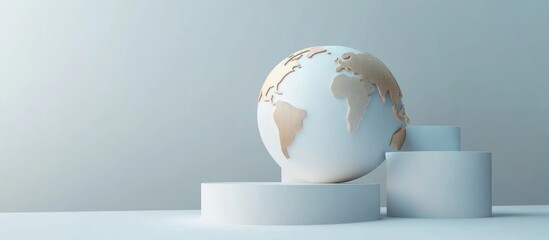 Poster - 3D Model of Earth on Minimalist Pedestal Representing Modern Geostrategy with Empty Space for Text and Graphics