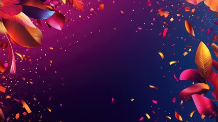 Poster - Vibrant celebration banner featuring colorful leaves and confetti with empty space for promotional text or announcements