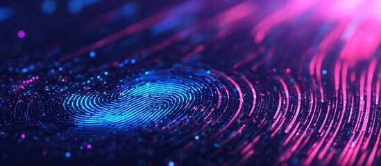 Poster - Digital fingerprint hologram representing cybersecurity technology with vibrant colors and abstract patterns for innovative digital identity solutions