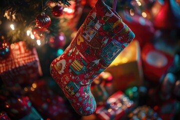 Sticker - Christmas stocking on Christmas tree