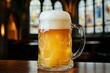 © Wannaeka - Cozy pub ambiance with a glass of frothy Close-up frothy, golden