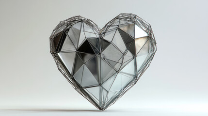 Poster - Vector isolated heart low poly from metall wireframe and points. Polygonal 3D white human organ on dark background. Medicine concept with geometry triangle. Abstract mash line and point origami.
