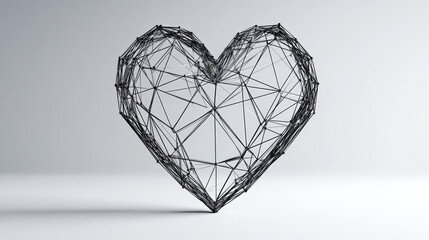 Poster - Vector isolated heart low poly from metall wireframe and points. Polygonal 3D white human organ on dark background. Medicine concept with geometry triangle. Abstract mash line and point origami.