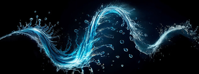 Aufkleber - Blue water splash on black background. 3d rendering, 3d illustration.