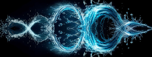 Aufkleber - 3D illustration of water splash isolated on black background. Abstract design element.