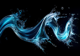 Aufkleber - Blue water splash isolated on black background. 3d rendering, illustration