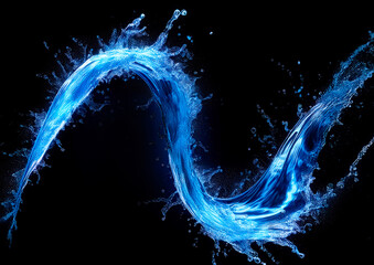 Aufkleber - Blue water splash isolated on black background. 3d rendering - illustration