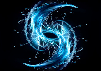Aufkleber - 3d rendering of abstract blue energy wave with water drops on black background