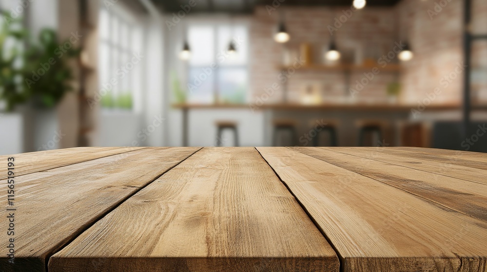Rustic Wooden Table Surface with Blurred Background in Modern Interior ...