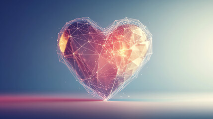 Poster - hologram heart. the heart consists of polygons, triangles , points, and lines. the heart is a low-po