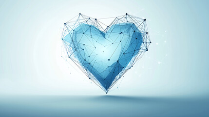 Poster - hologram heart. the heart consists of polygons, triangles , points, and lines. the heart is a low-po