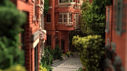 Poster - Pixelated City Street: A Red Brick Architectural Masterpiece