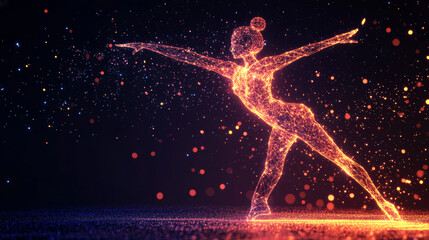 Poster - hologram dance. dancer from polygons, triangles points and lines. dance lowpoly connection structure