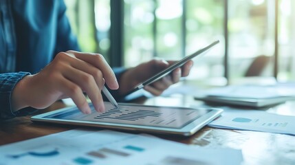 Poster - CRM. Customer relationship management concept, Businessman using digital tablet with customer network technology. customer service. Human resources HR management and recruitment, 8k Resolution