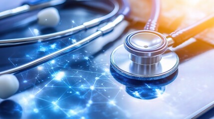Poster - close-up of stethoscope on digital tablet with data display