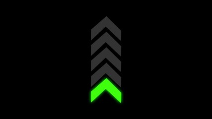 Poster - Dynamic arrow direction sign animation on black background with looping upward motion concept. Over lay video.