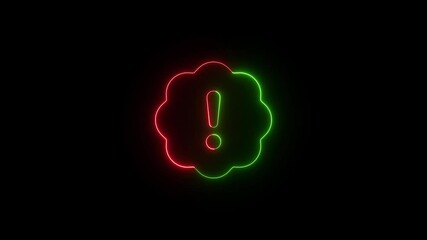 Poster - .Exclamation mark neon icon with glowing circular line animation on a black background.