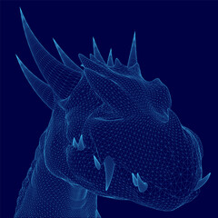 Poster - Blue dragon with a long, pointy snout and a blue background. The dragon is shown in a stylized, 3D form