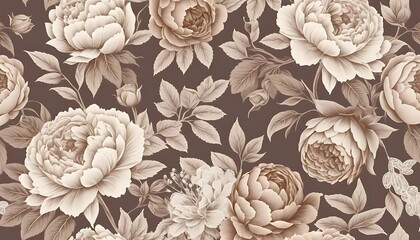 Naklejka na meble Vintage floral seamless pattern with roses, peonies, and delicate lace accents in sepia and muted pastel tones