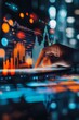 © EnelEva - Businessman using a tablet and financial chart, stock market background with a digital graph of a candlestick chart for global business data.