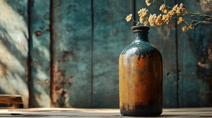 Poster - Rustic Still Life: Vintage Bottle with Dried Flowers