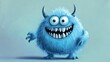 © MindVerse - Little cute goofy blue monster with little horns, fluffy hairy round creature cartoon design