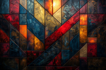 Wall Mural - Abstract stained glass art composition with vibrant geometric patterns and vivid warm colors for artistic design inspiration.