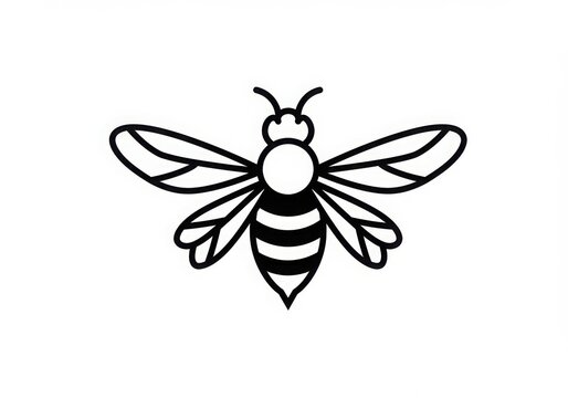Minimalist bee icon, black and white line drawing, simple geometric shapes, stylized insect