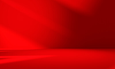 Wall Mural - wall interior background, studio and backdrops show products.with shadow from window color red backg