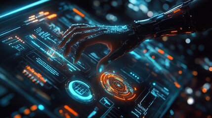 Poster - Futuristic Digital Interface with Holographic Elements and Textures