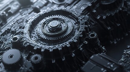 Poster - Intricate Abstract Mechanism Gear Illustration in Dark Tones